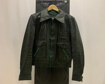 J. Foster 70s Vintage Green Leather Jacket Size, M