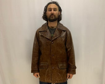 Wallace Sacks Vintage Brown Leather Coat, Size L