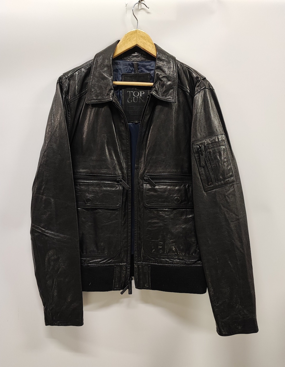 Top Gun giacca in pelle nera taglia L Giacca in pelle biker