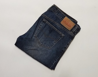 Guess Bootcut Indigo Jeans - 2000er Jahre dunkelblau Jeansjeans, 5 Taschen, Reißverschluss-Hosenschlitz - y2k Guess Bootcut Jeans Größe 32