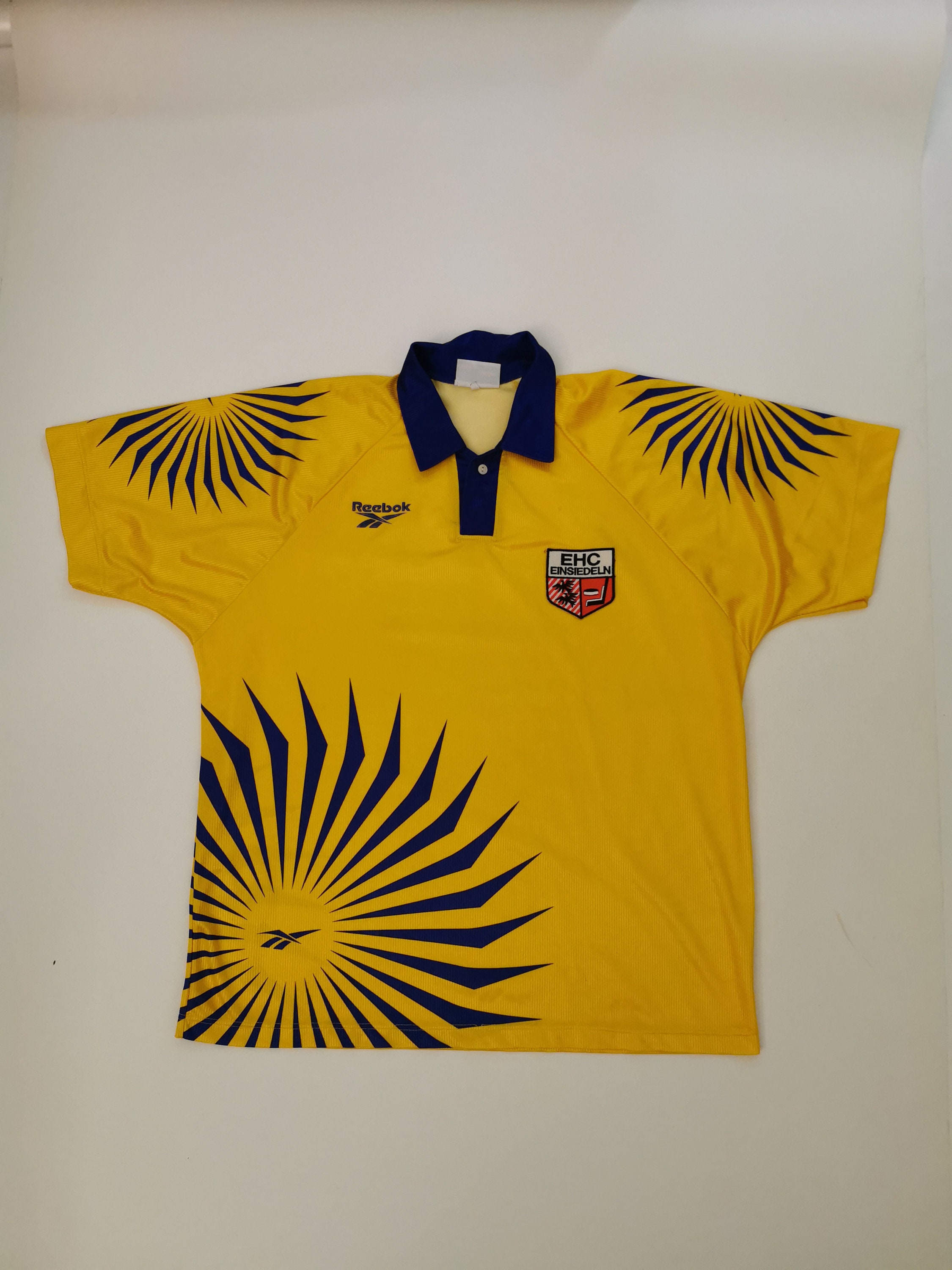 Vintage Reebok Football Jersey Yellow FC Einsiedeln Reebok