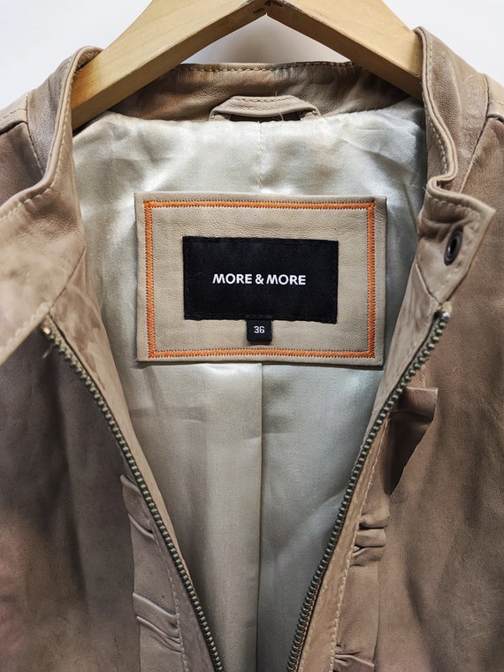Vintage More & More Tan Beige Y2k Leather Jacket, Classy Vintage More & More Tan Beige Y2k Leather Jacket, Classy