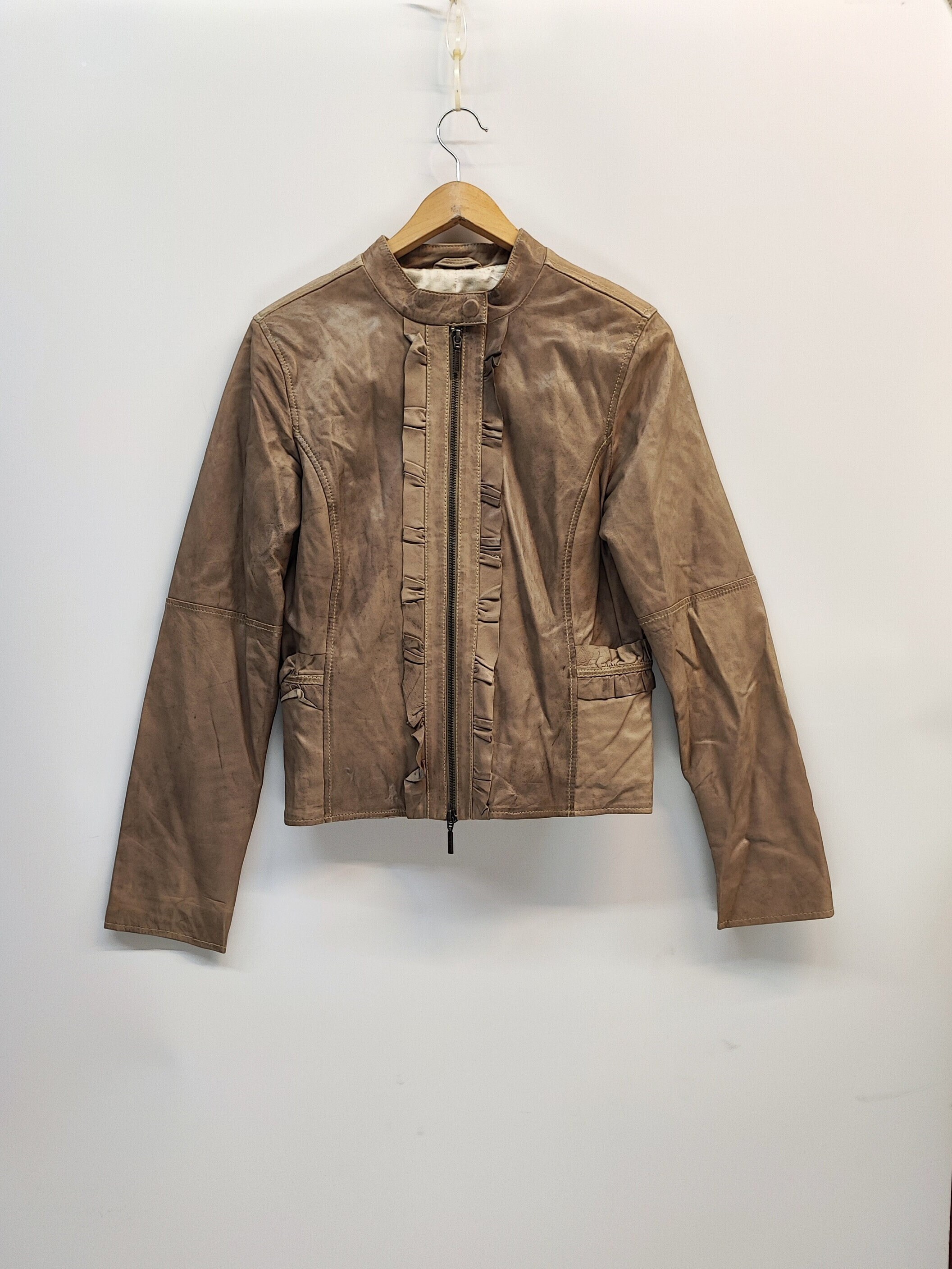 Vintage More & More Tan Beige Y2k Leather Jacket, Classy Vintage More & More Tan Beige Y2k Leather Jacket, Classy