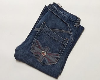 Jeans blu vintage Lonsdale - Jeans dritti rilassati a vita media, 5 tasche con dettagli, chiusura con cerniera - Jeans blu Lonsdale taglia 31x34