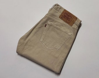 vintage jean Levi's 501 beige taille 33 x 34 - Jean droit coupe classique avec braguette boutons et 5 poches