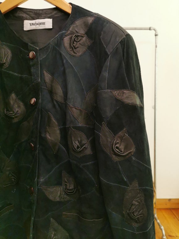 Tagore flower patchwork leather blazer ladies Siz… - image 4
