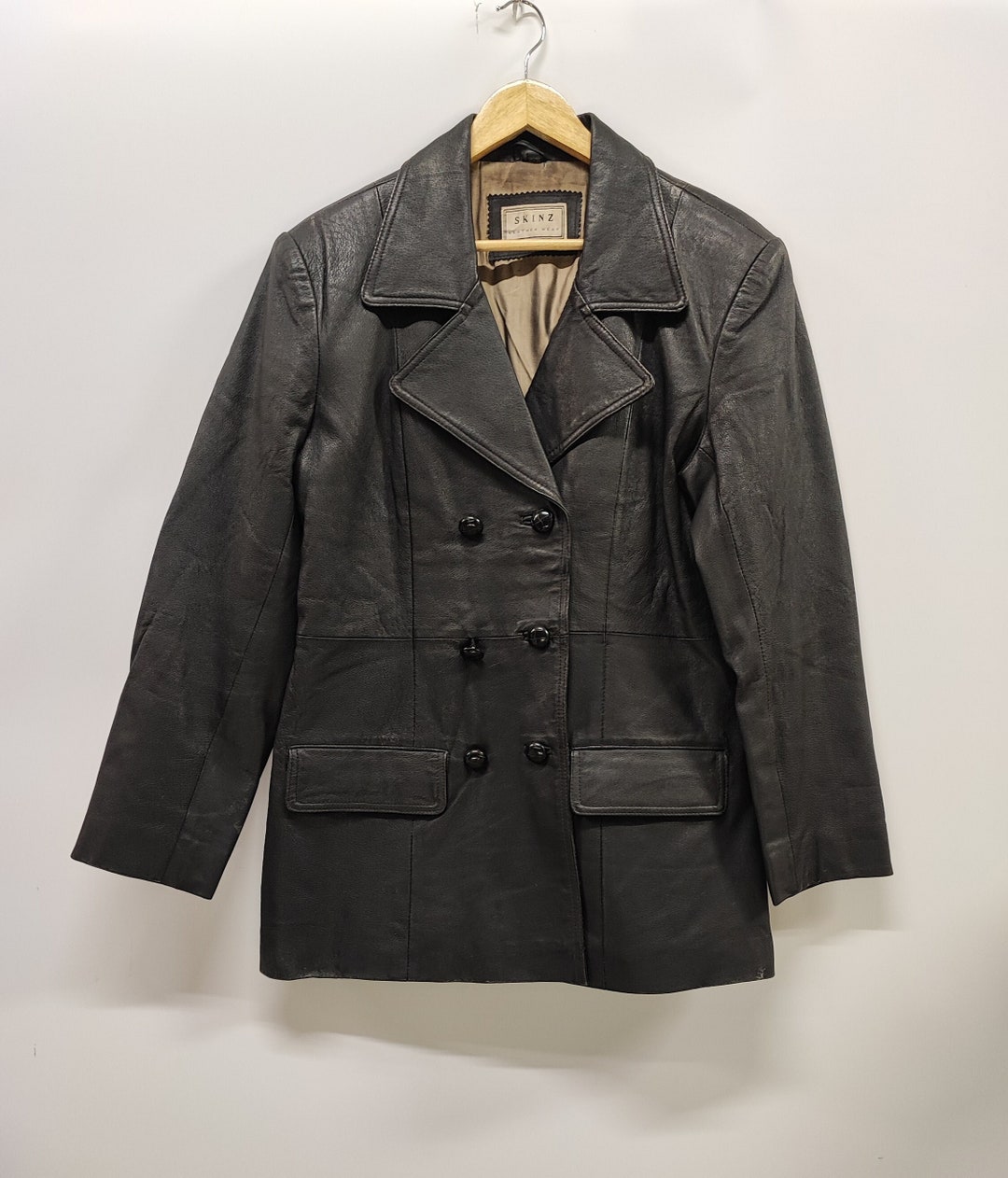Skinz Black Double-breasted Leather Coat Size 38/M - High