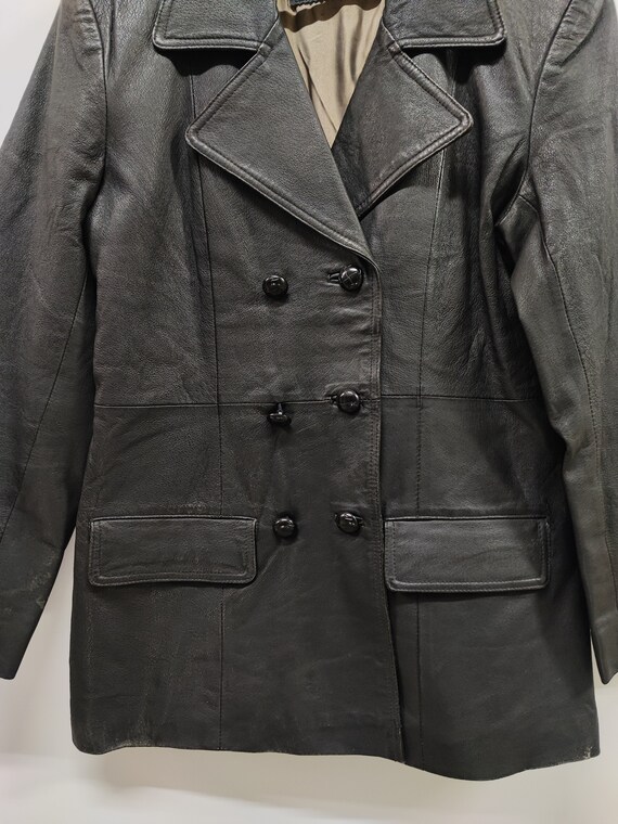 Skinz Black Double-breasted Leather Coat Size 38/M - High