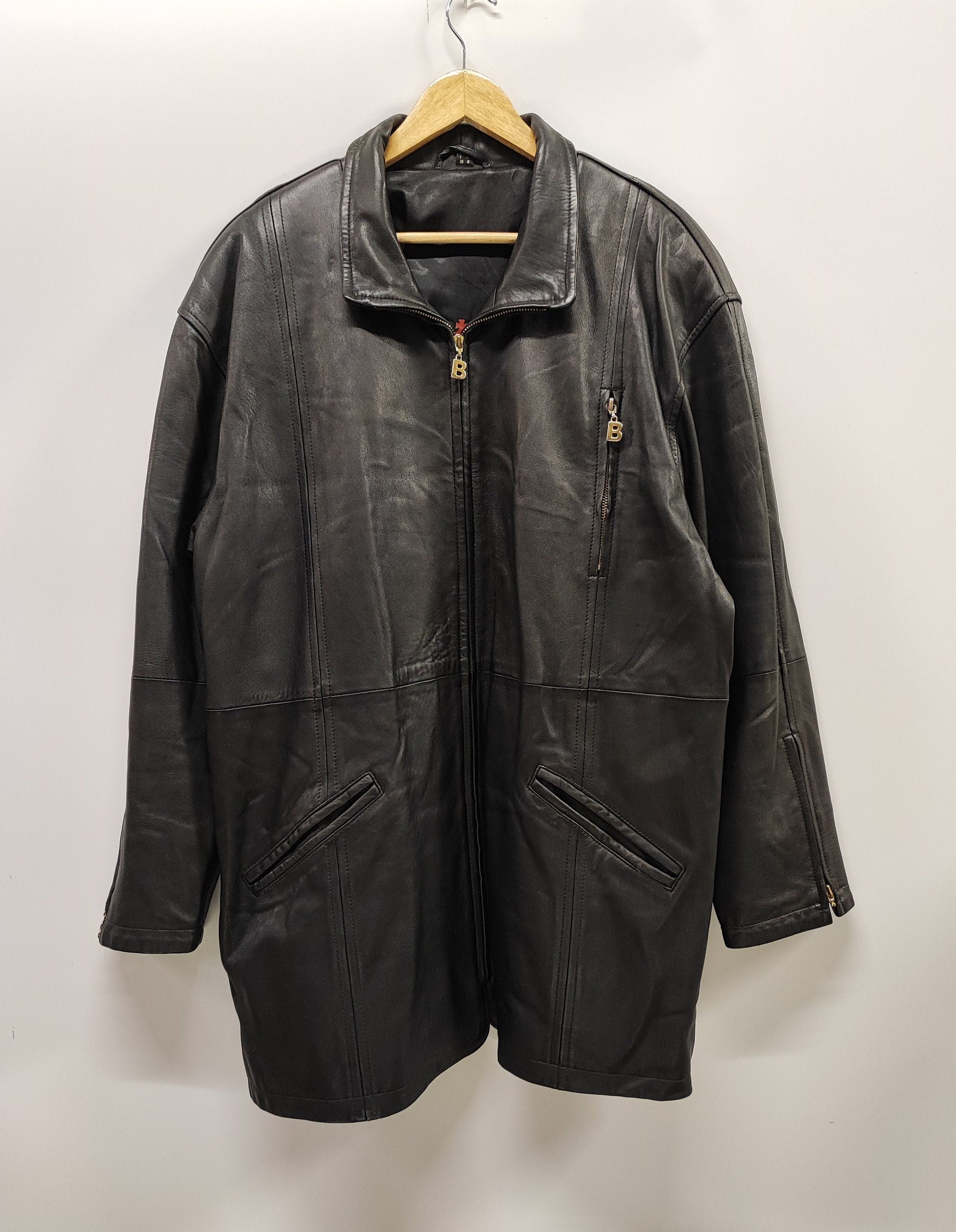 E.B Company Leather Wear Black Leather Coat Size L/XL - Etsy