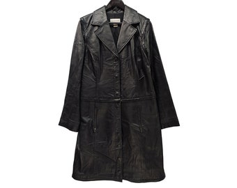 ジャケット・アウター noill vintage long leather trench coat Womens Leather Coat Trench Black Long SOFT Lambskin S-M-L