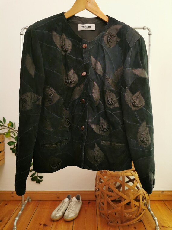 Tagore flower patchwork leather blazer ladies Siz… - image 3