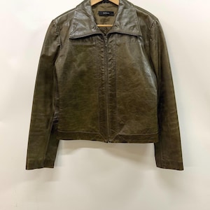 Blouson en cuir vert DNA Amsterdam Leather, taille M