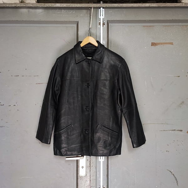 BAT 'Natural leather garment collection' jacket size M - Elegant black leather coat with buttons closure and frontal pockets