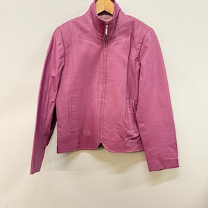 Vintage Pink leather Jacket,  zip closure collared, late 90s leather jacket  M size/ Pink leather Jacket