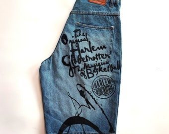 Fubu short Jeans 32, fubu basketball Harlem globetrotters short Jeans large painted, fubu 2000 short Jeans Hip Hop culture
