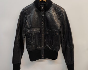 Clockhouse black leather Jacket button closure, Vintage 90s leather jacket size M