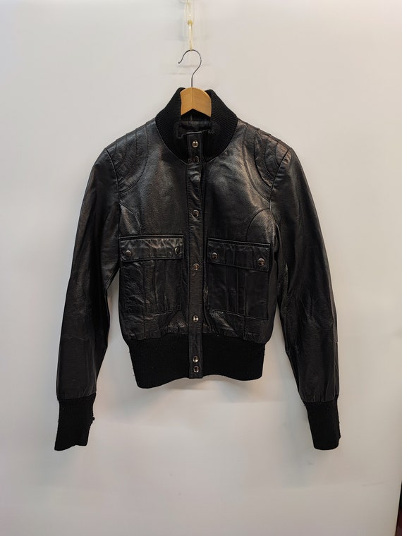 Clockhouse Black Leather Jacket Button Closure, Vintage 90s Clockhouse Black Leather Jacket Button Closure, Vintage 90s