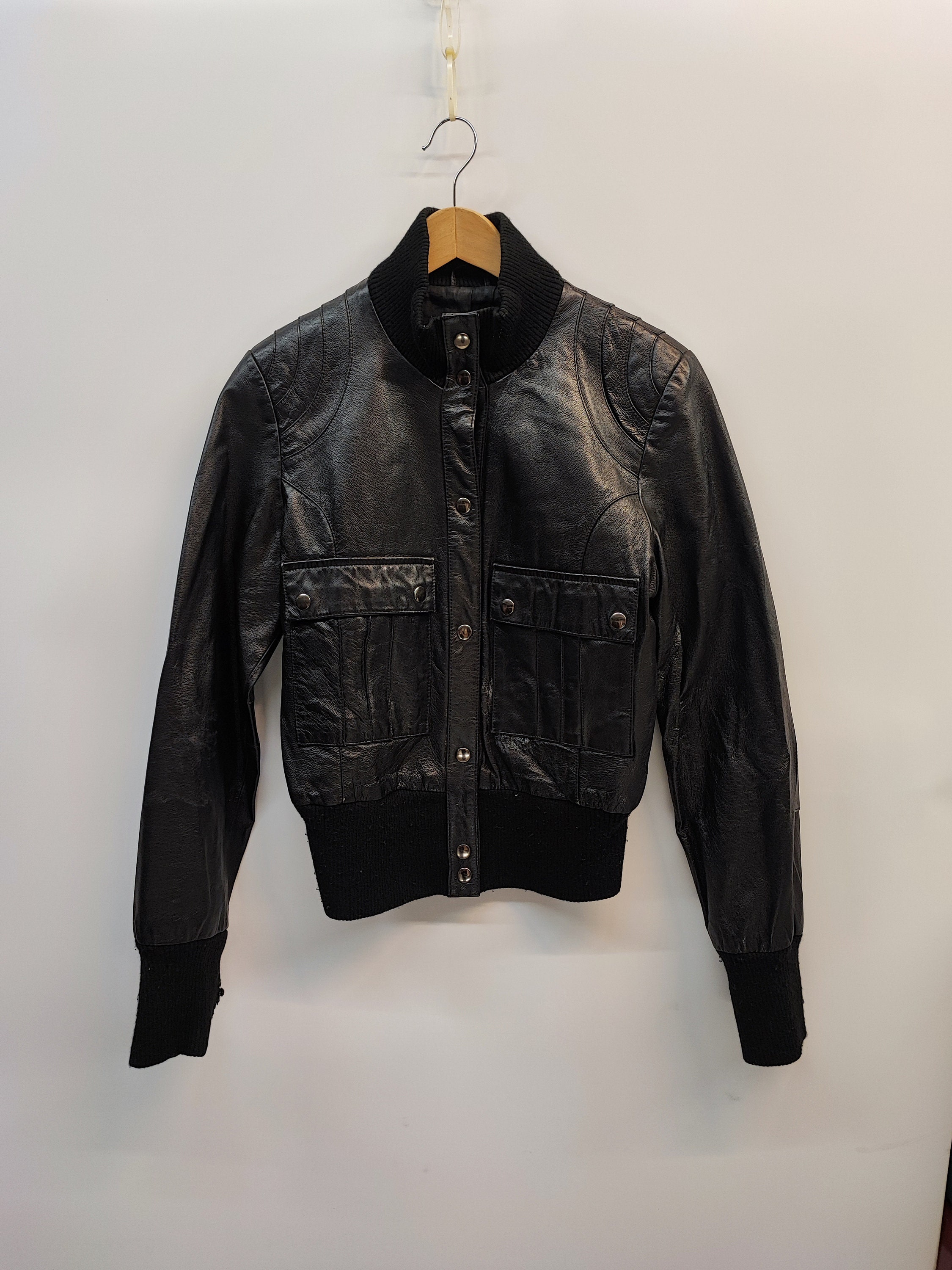 Clockhouse Black Leather Jacket Button Closure, Vintage 90s Clockhouse Black Leather Jacket Button Closure, Vintage 90s