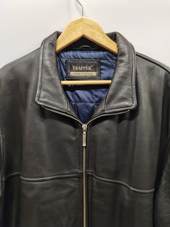 Trapper Black Leather Jacket Size L - Trapper Original