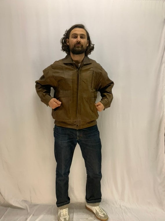 News Paper Lining Leather Jacket Brown, Size L. - Etsy