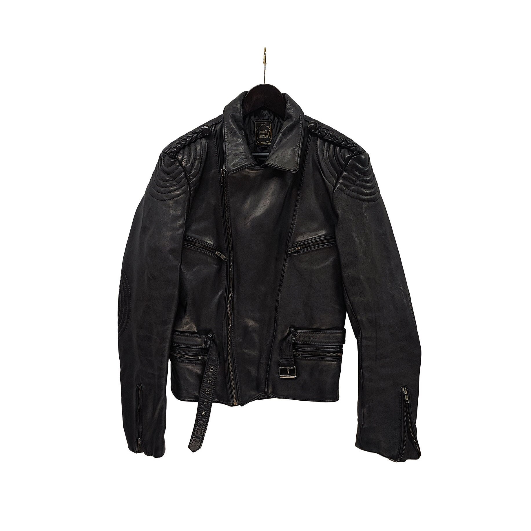 Vintage Echtes Leder Black Leather Jacket, Biker Black