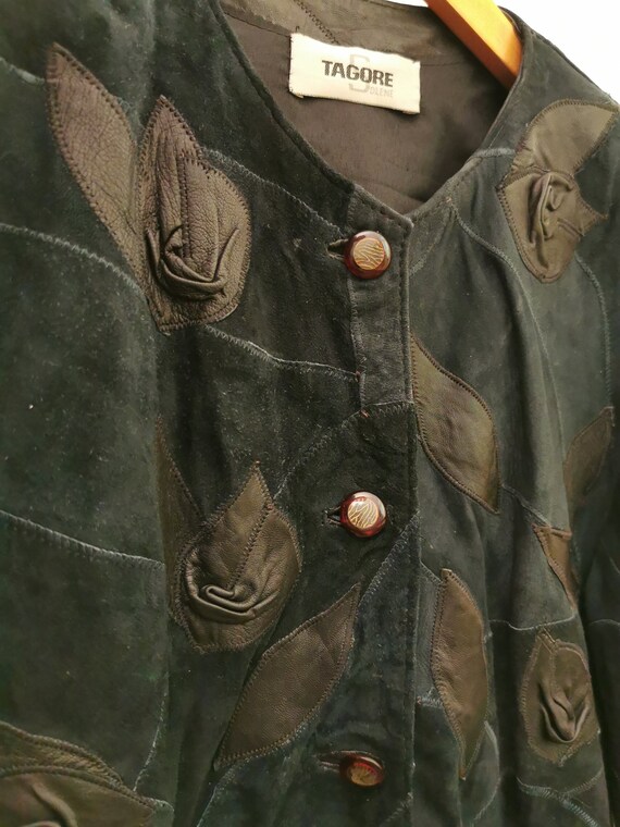 Tagore flower patchwork leather blazer ladies Siz… - image 5