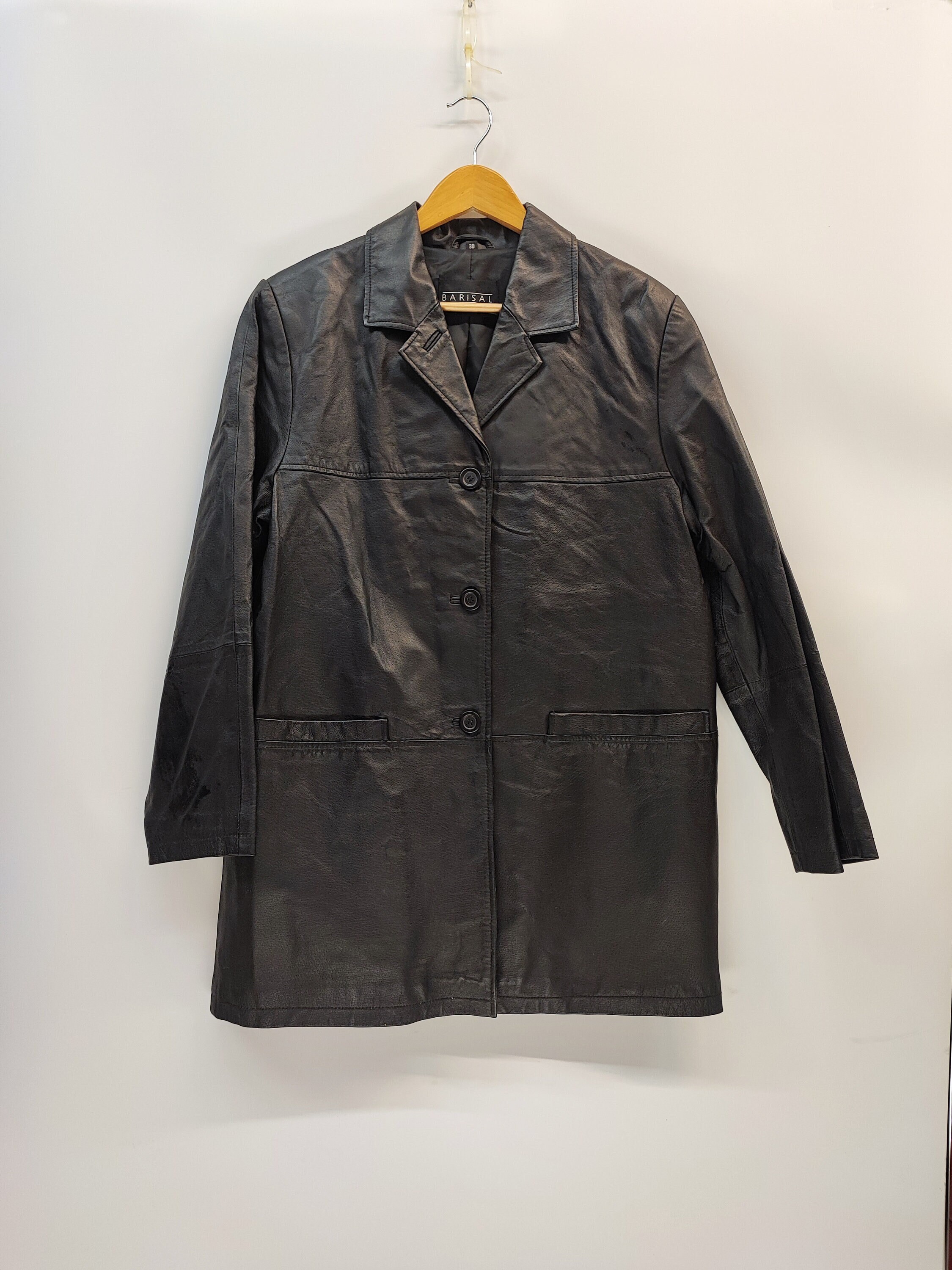 Vintage Barisal Leather coat Medium, Super soft leather coat, Blazer leather coat, 4 buttons leather coat, black leather coat medium size