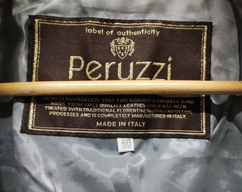 未使用Peruzzi レザー ジャケット 50サイズ Peruzzi ブルー レザー ジャケット サイズ 50/M イタリア製