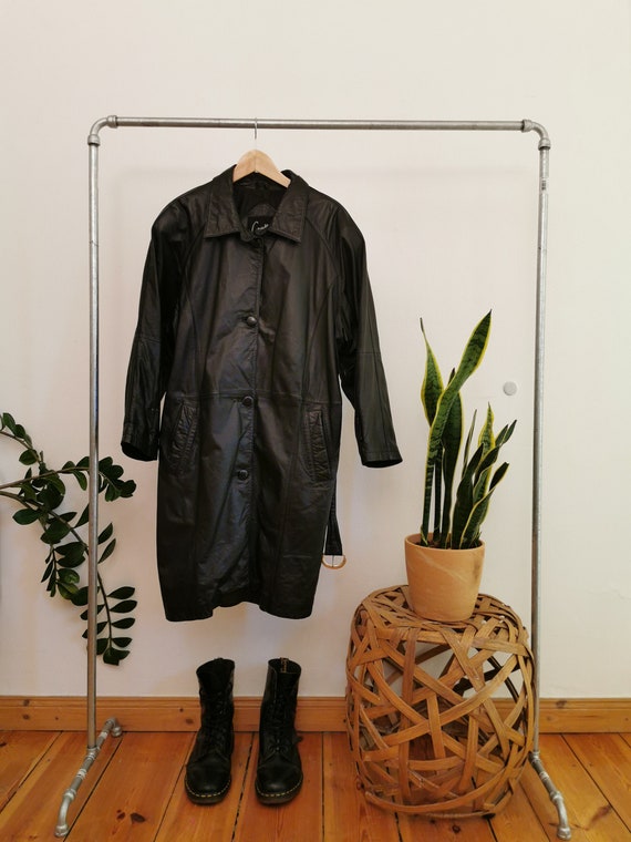 CRUSE Manteau en cuir veritable femme Trench long noir epaule rembourree en cuir surdimensionne trench coat en cuir vintage grand manteau mousseux Etsy Canada