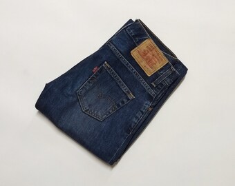 Vintage Levi's 516 Bootcut Jeans in blau - y2k mid waist jeans indigo, Reißverschluss-Hosenschlitz & 5 Taschen - 2000s Levi's 516 Jeans Größe 27x32