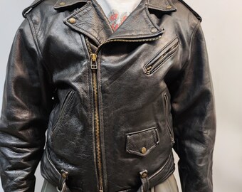 Vintage Redskins Perfecto Black Leather Jacket Biker Leather Jacket Zip Black Leather Jacket Size Xlarge Etsy