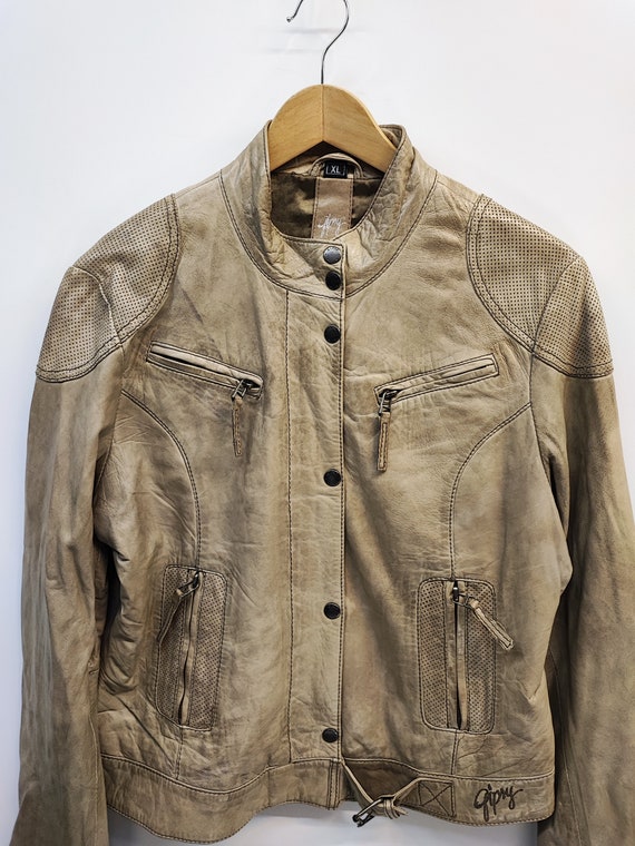 Gipsy Vintage Beige Leather Jacket, Biker Leather Jacket Gipsy Vintage Beige Leather Jacket, Biker Leather Jacket