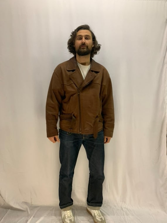 ジャケット・アウター leather jacket 80-90 old tracker brown Trapper Brown Heavy Leather Jacket, Size XL - Etsy