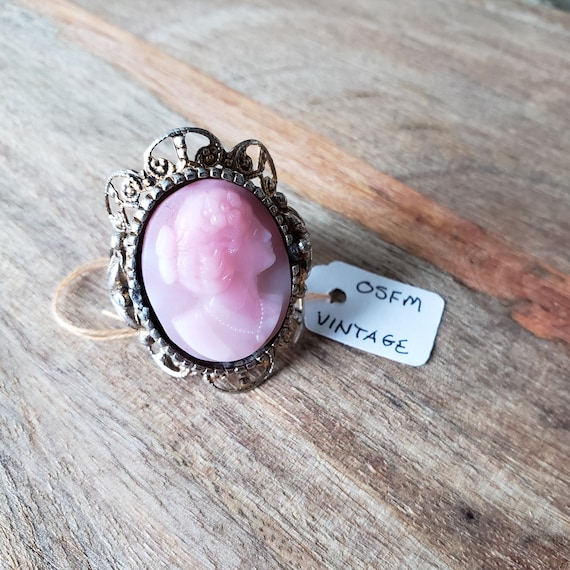 Pink Cameo Ring Vintage Goldtone Filigree Oversized Heirloom Gift Mother s Day Costume Jewelry for Her OSFM 16 to Adult Fashion Etsy
