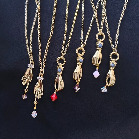Lady's Hand Charm Necklace, Swarovski, Crystal, Dainty, Victorian