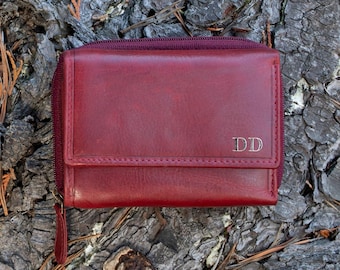Burgundy Leather Purse for Women, RFID Wallet, Handmade Full Grain Leather Accessory