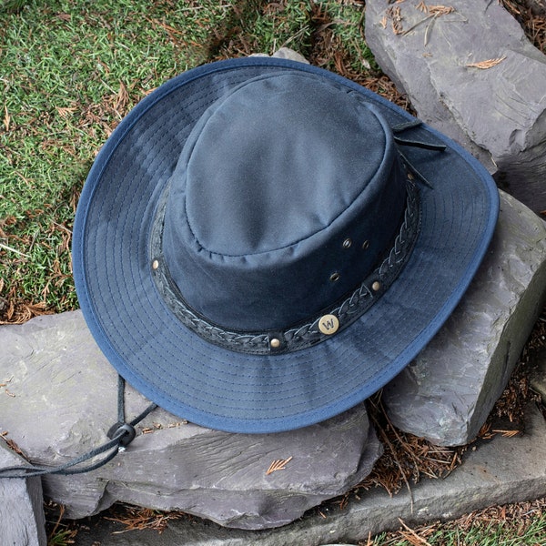 Wombat Waxed Cotton Hat The Wilderness Men's Womans Unisex Walking Trekking Hats, Gift, Mens, Woman's Waterproof, Bush Hats, Navy