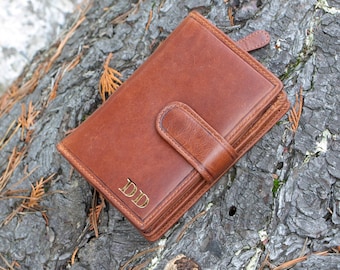 Women’s Cognac Leather Wallet – Handmade RFID Blocking Purse | Personalised Gift, Vintage