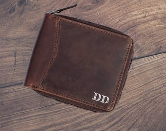 Men's Oiled Leather Zip Wallet | RFID Travel Wallet, Personalized Gift