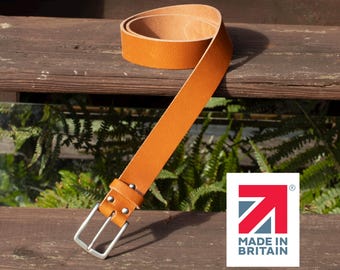 Handmade Mens Leather Belt Tan  - 35mm Wide – English Hide, Rugged Made in Britain