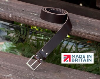 Handmade Men’s Leather Belt Dark Brown – English Hide, Rugged Made in Britain