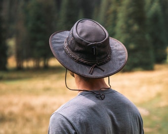 Wombat Distressed Foldable Leather Hat Cowboy Mens Womans Unisex Personalized Trekking Hiking Full Grain Leathers, Australian Bush Hat