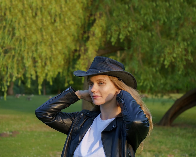 Breathable Leather Outback Hat Cowboy Style for Hiking, Travel & Outdoor Adventure image 10