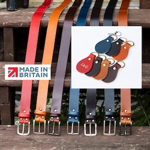 Leather Belt & Personalised Keyring - Handmade in Britain - Men's Gift