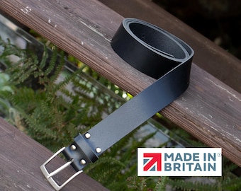 Handmade Mens Leather Belt Black | British Made English Hide  | Durable Genuine | Father’s Day