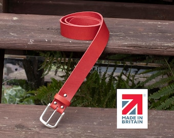 Handmade Men’s Leather Belt Red 35mm Wide – English Hide, Rugged Made in Britain