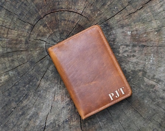 Minimalist Leather Wallet – Slim Pocket Wallets | RFID Blocking | Personalized Initials | Full-Grain Tan