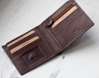 Cartera de cuero delgada plegable, personalizada con un wombat colombiano, con grabado y monedero con cremallera - Regalo personalizado compacto