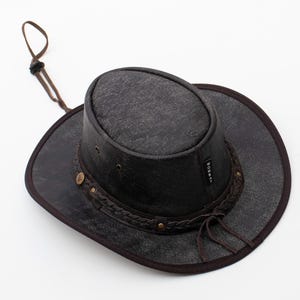 Sombrero Outback de cuero envejecido, sombrero vaquero plegable e impermeable, sombrero de ala ancha para aventuras. imagen 7