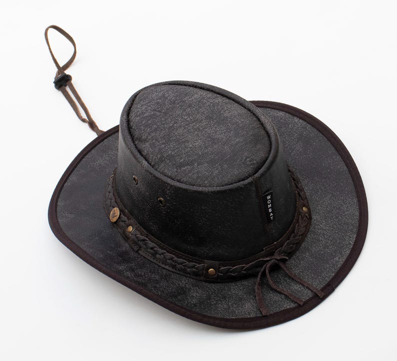 Sombrero Outback de cuero envejecido, sombrero vaquero plegable e impermeable, sombrero de ala ancha para aventuras. imagen 7